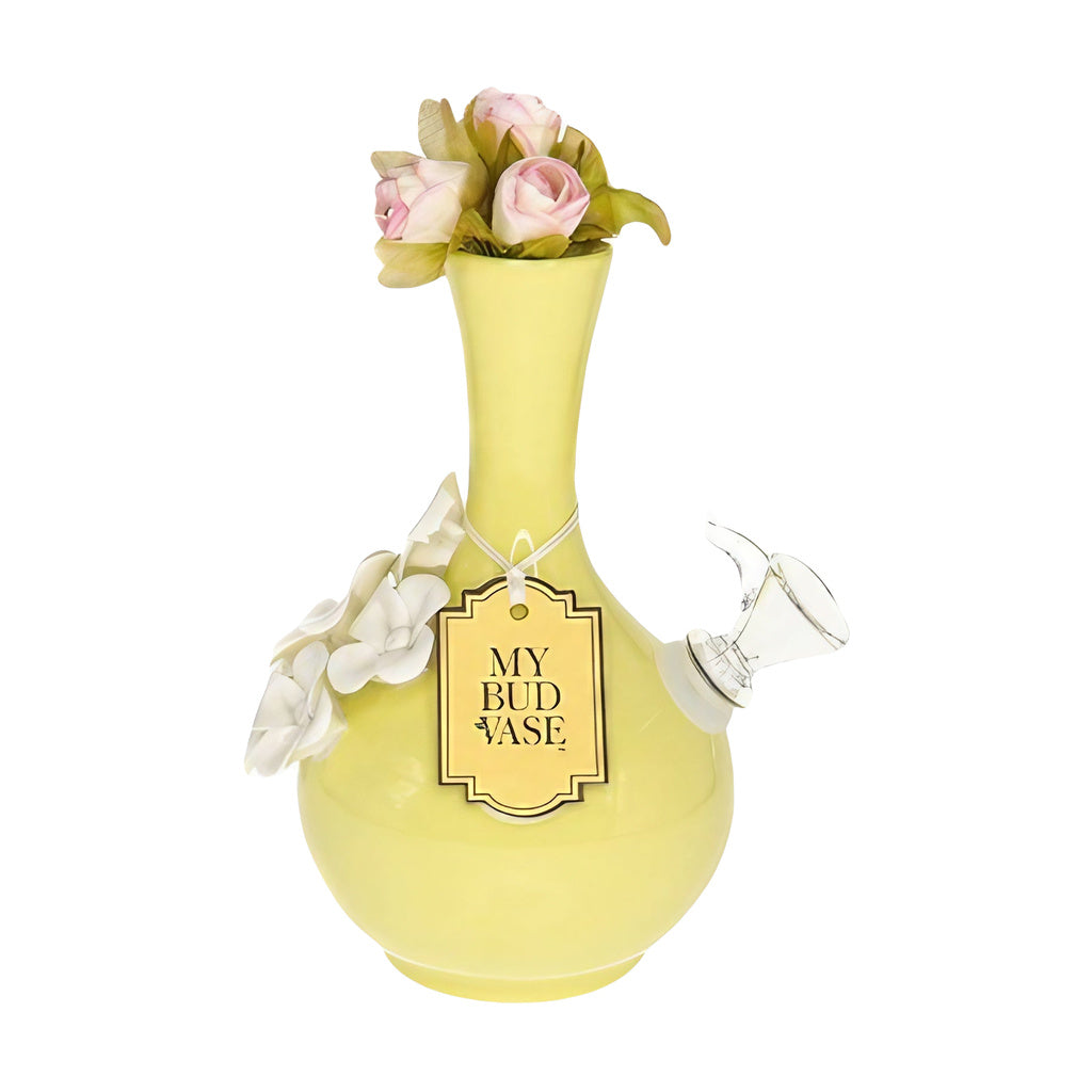 My Bud Vase "Phoebe" Bong in green ceramic with elegant floral accents - front view