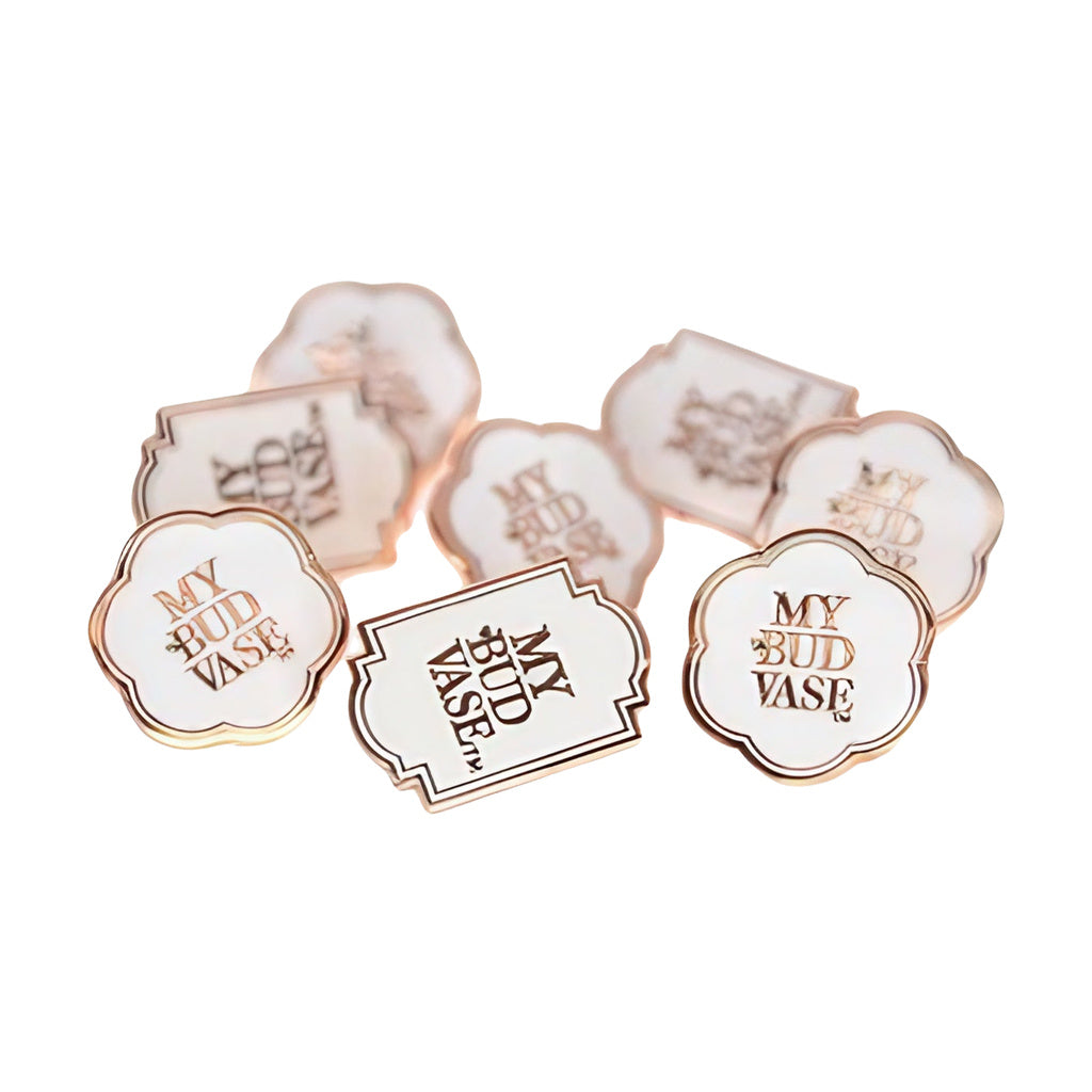 My Bud Vase Pin set displayed on a white background, stylish 1" apparel accessory