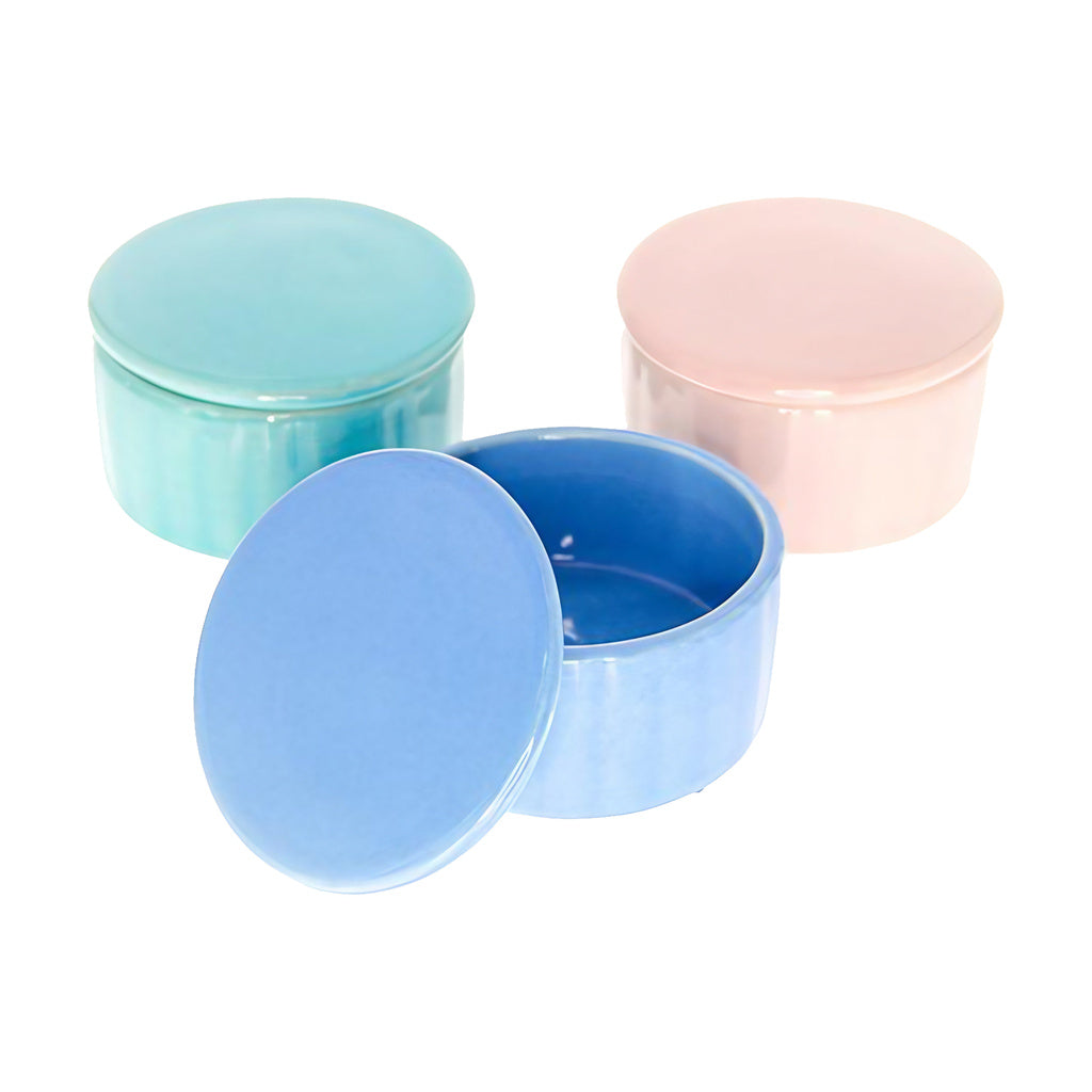 My Bud Vase Round Stash Cache in pastel blue and pink, front view on white background