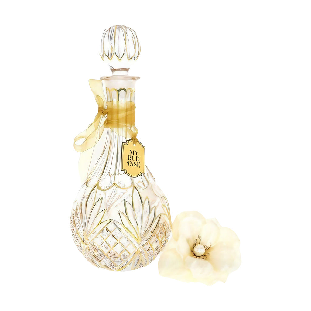 My Bud Vase "Stardust" Bong with elegant floral design and gold accents, front view on white background