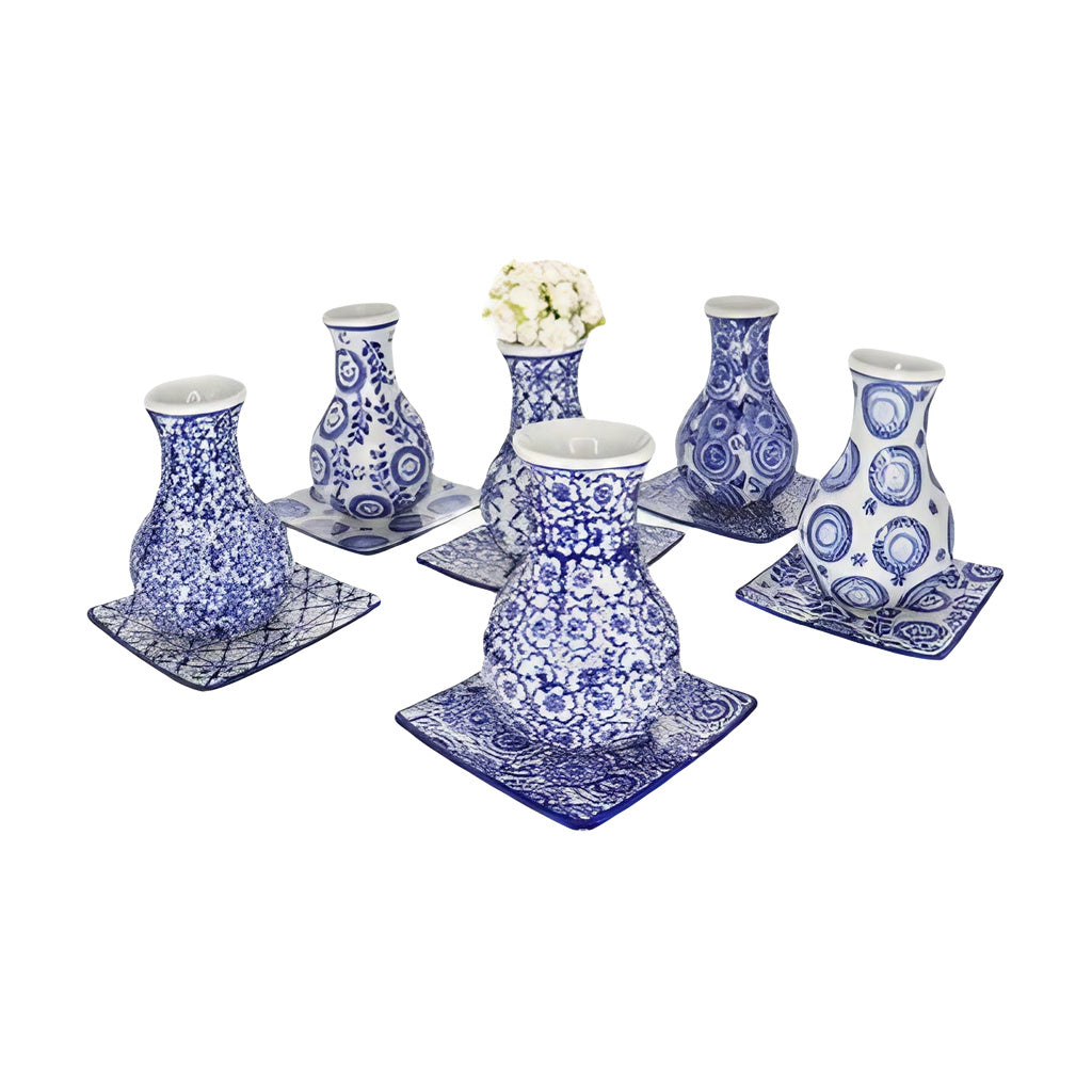 My Bud Vase "The Nightingale" Blue and White Ceramic Bong Set on White Background