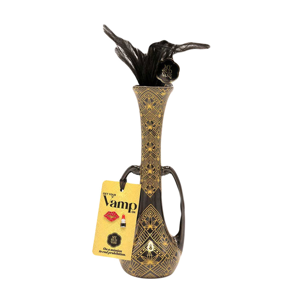 My Bud Vase 'Vamp' Water Pipe - 10" Black Borosilicate Glass with Elegant Design - Front View
