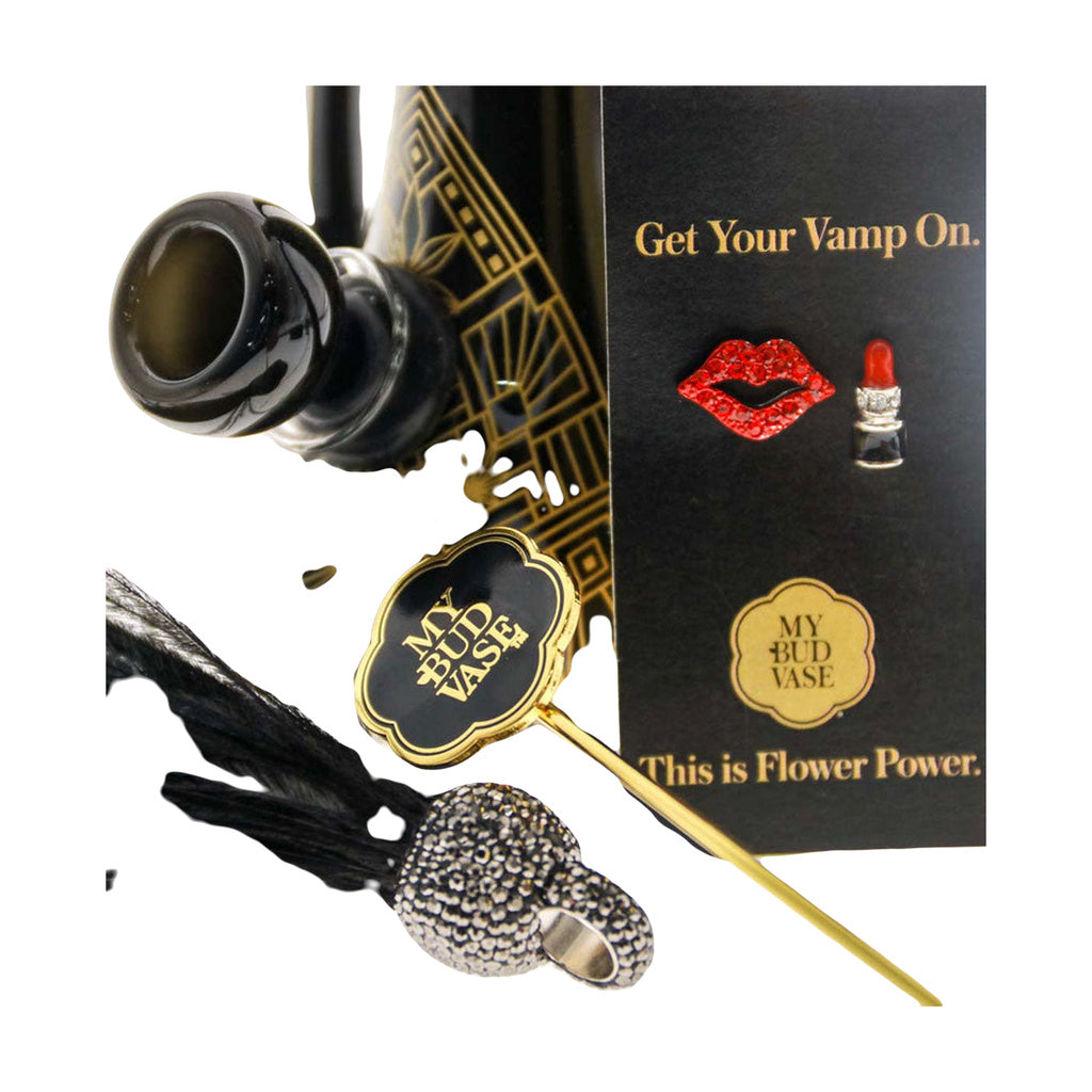 My Bud Vase Vamp Water Pipe - 10" Black Borosilicate Glass Bong with Deep Bowl