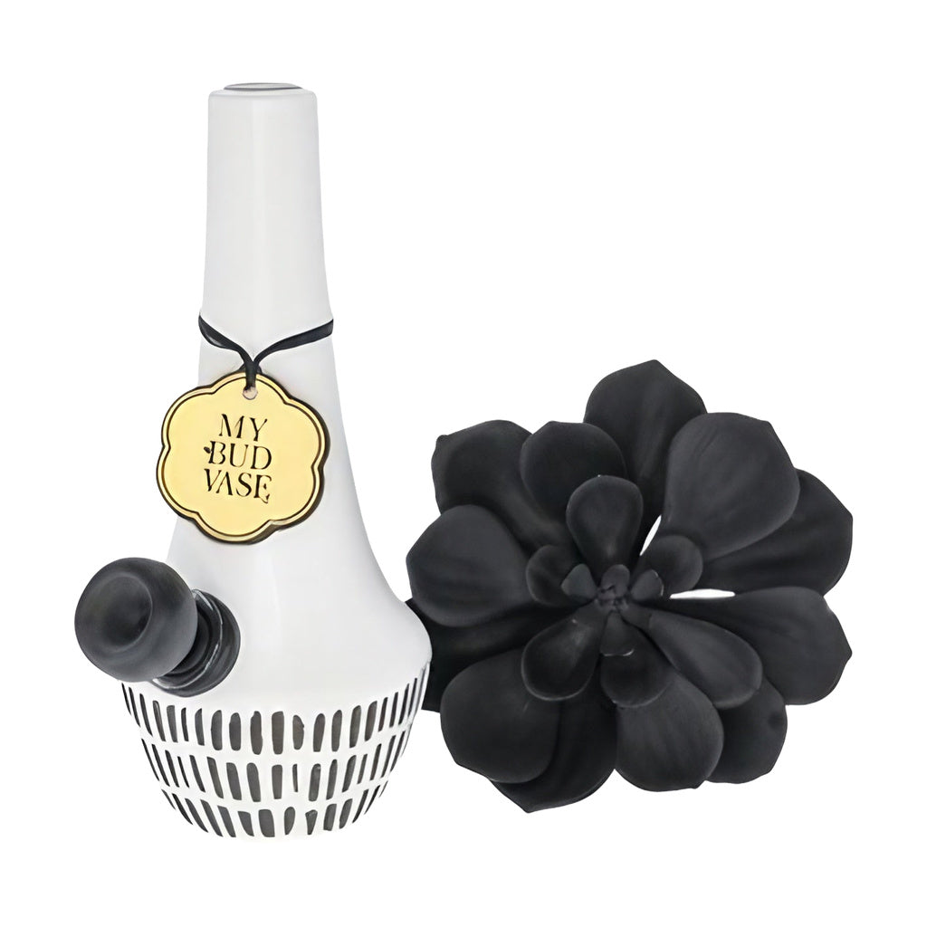 My Bud Vase "Zuzu" - Matte Black Bong with Floral Detail - Front View