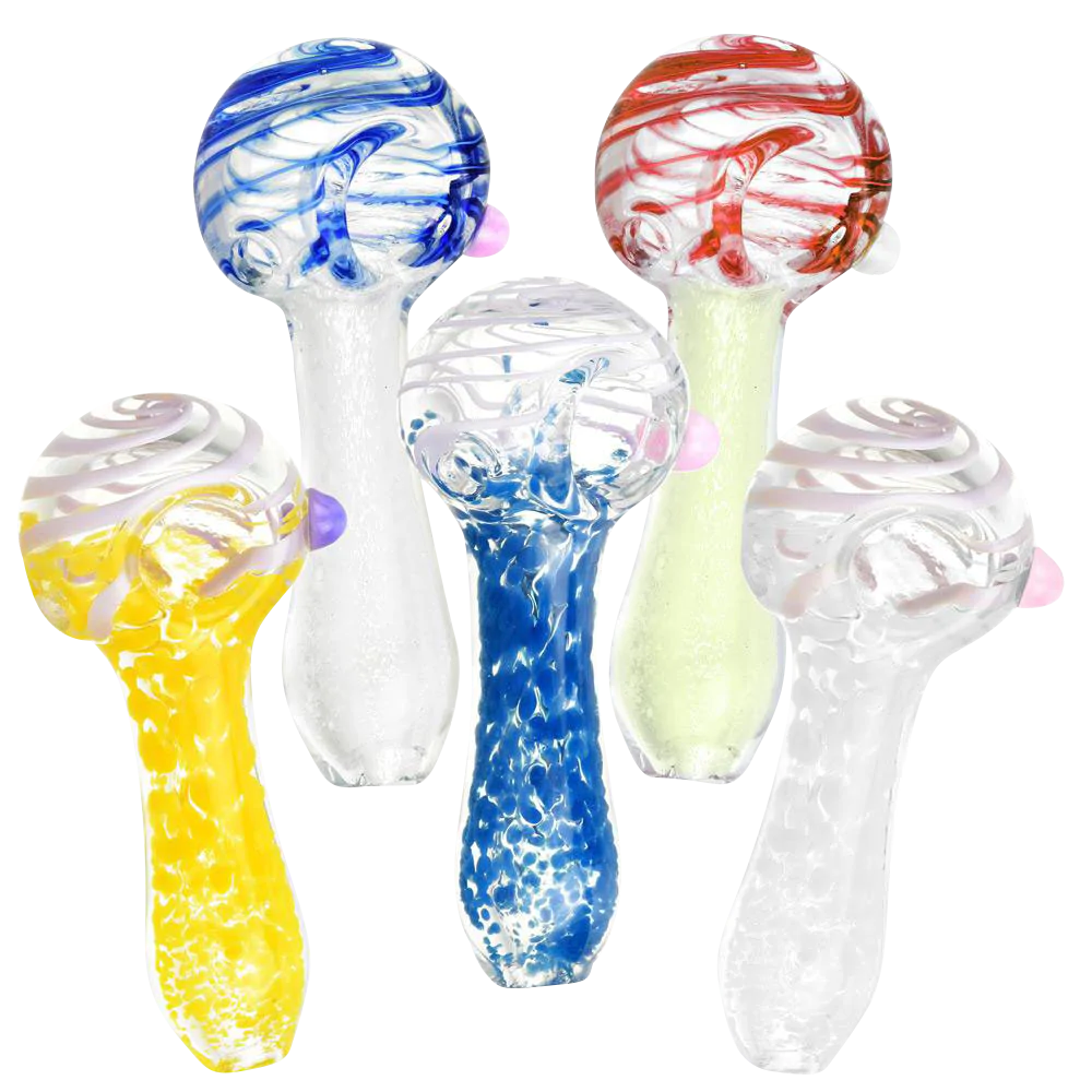 Assorted Mystery Swirled & Fritted Borosilicate Glass Spoon Pipes, 3.5" Length