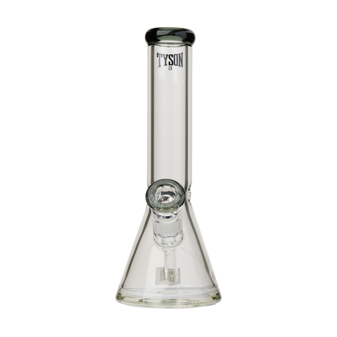Tyson Haymaker Water Pipe - Sleek Clear Borosilicate Glass Bong with Bold Black Accents - Front View
