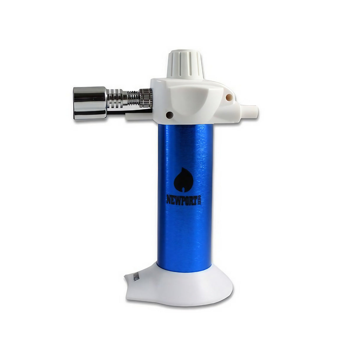 Newport Mini Torch Lighter in blue, front view, ideal for dab rigs, with precision flame control