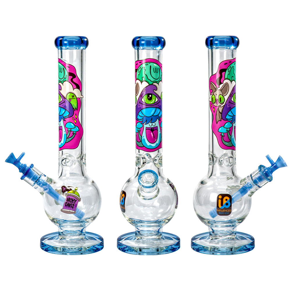 Nicky Davis Ghost Gang Bubble Base Bongs, 15" tall, 14mm Female Joint, Borosilicate Glass, Front View