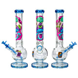 Nicky Davis Ghost Gang Bubble Base Bongs, 15" tall, 14mm Female Joint, Borosilicate Glass, Front View