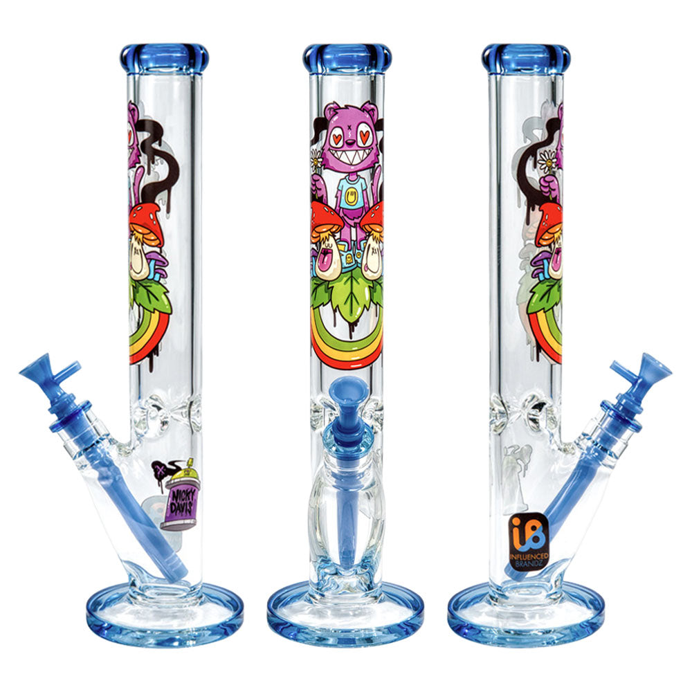 Nicky Davis Ghost Gang Straight Tube Bongs Trio, 15.75" Tall, 14mm Female Joint, Borosilicate Glass