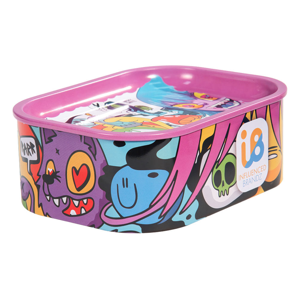 Nicky Davis Sherlock Pipe w/ Tray featuring vibrant artwork, side view on white background