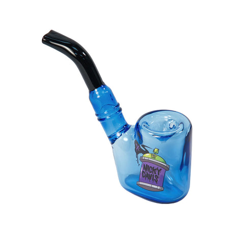 Nicky Davis Sherlock Pipe in blue borosilicate glass with tray travel tin, angled side view