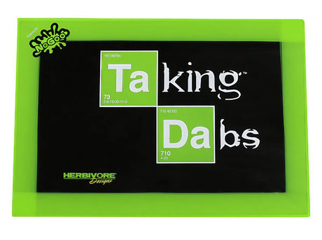 NoGoo Silicone Mat for Dab Rigs, 8.5" x 11" with 'Taking Dabs' graphic, non-stick surface, top view