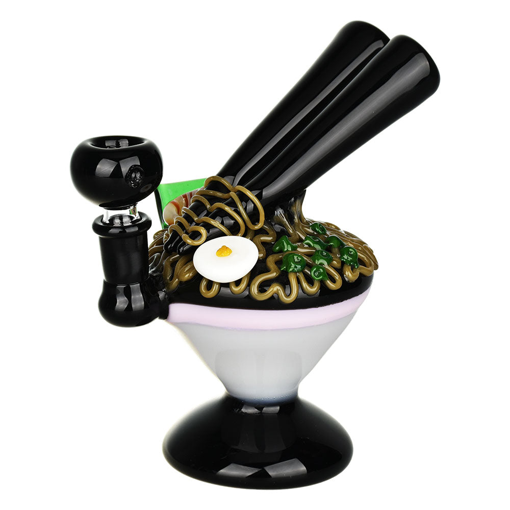 Unique Noodle Dish Bubbler Hand Pipe, Borosilicate Glass, 6.25" with 14mm Female Joint, Front Angle