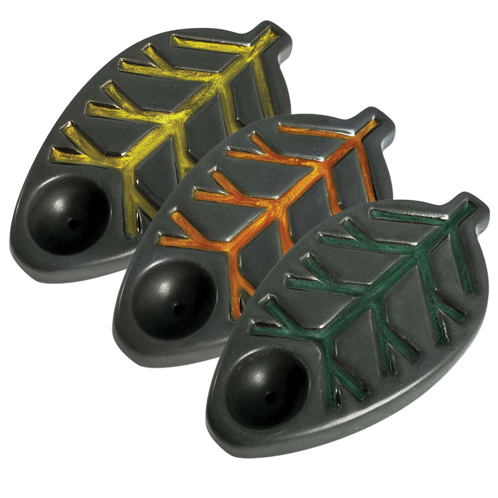 Oak And Earth Creations Ceramic Leaf Pipes in Charcoal Color - Top View
