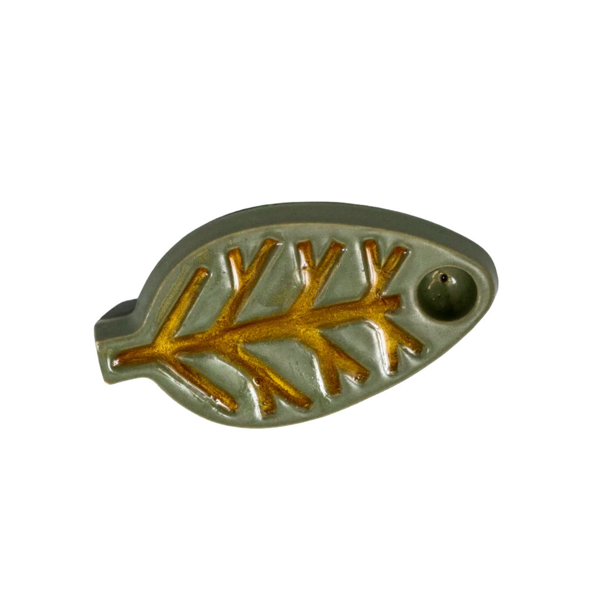 Oak and Earth Ceramic Leaf Pipe, 4.5" Length, Handcrafted in Canada - Top View