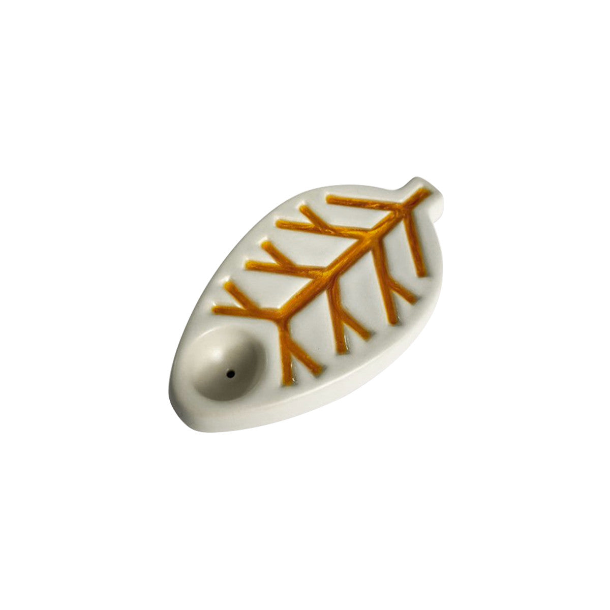 Oak and Earth Ceramic Leaf Pipe, 4.5" Length, Canada Made - Top View on White Background