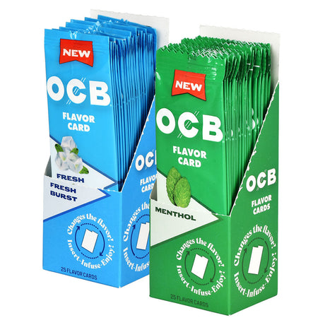 OCB Flavor Card display boxes with Fresh Burst and Menthol cards, 25pc set, front view