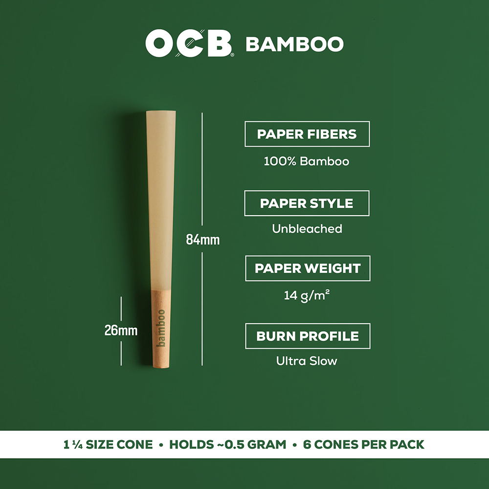OCB Unbleached Bamboo Pre-Rolled Cones | 24pk Display