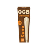 OCB Unbleached Pre-rolled Cones 1 1/4 Size Pack of 6 - Front View on White Background