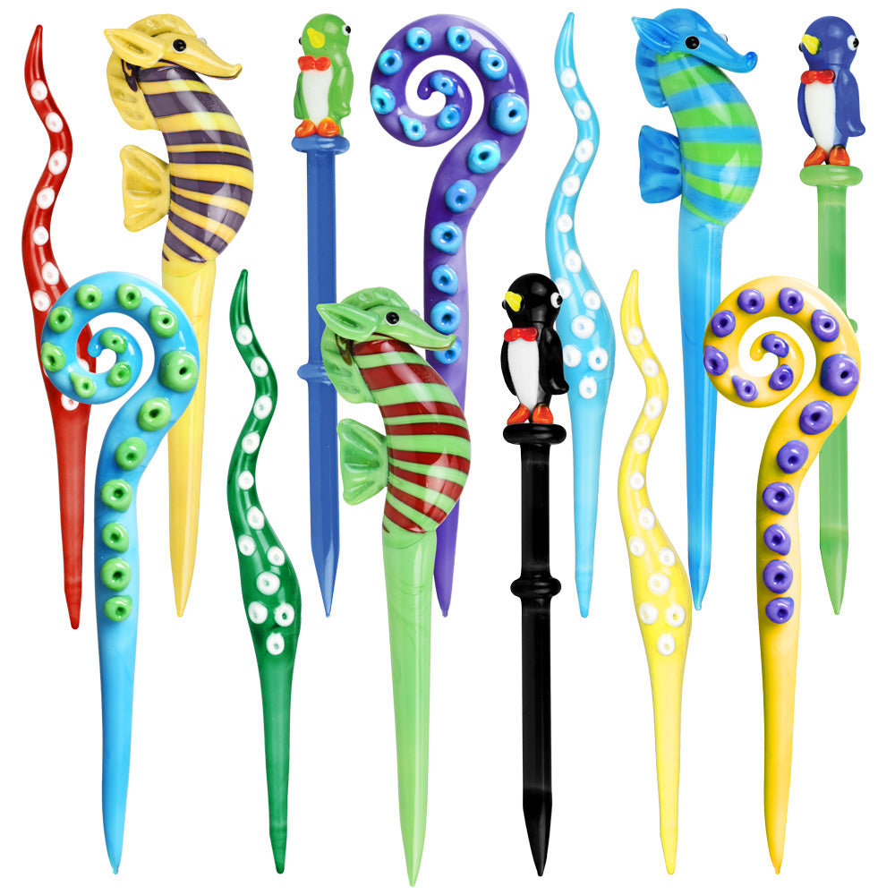 Colorful Ocean Creatures Glass Dabbers set of 15, for Dab Rig Parts & Accessories