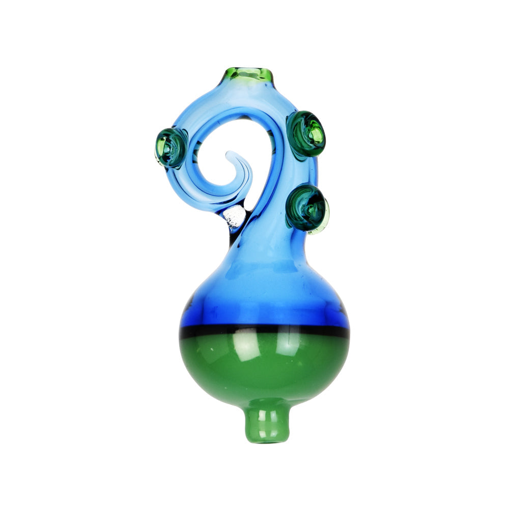Borosilicate glass bubble carb cap with octopus tentacle design, 25mm diameter, front view on white