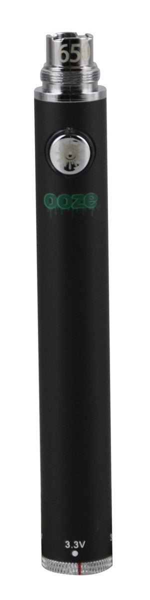 Ooze Adjustable Twist Battery in Black, 4.25" Vape Accessory with Voltage Dial - Front View