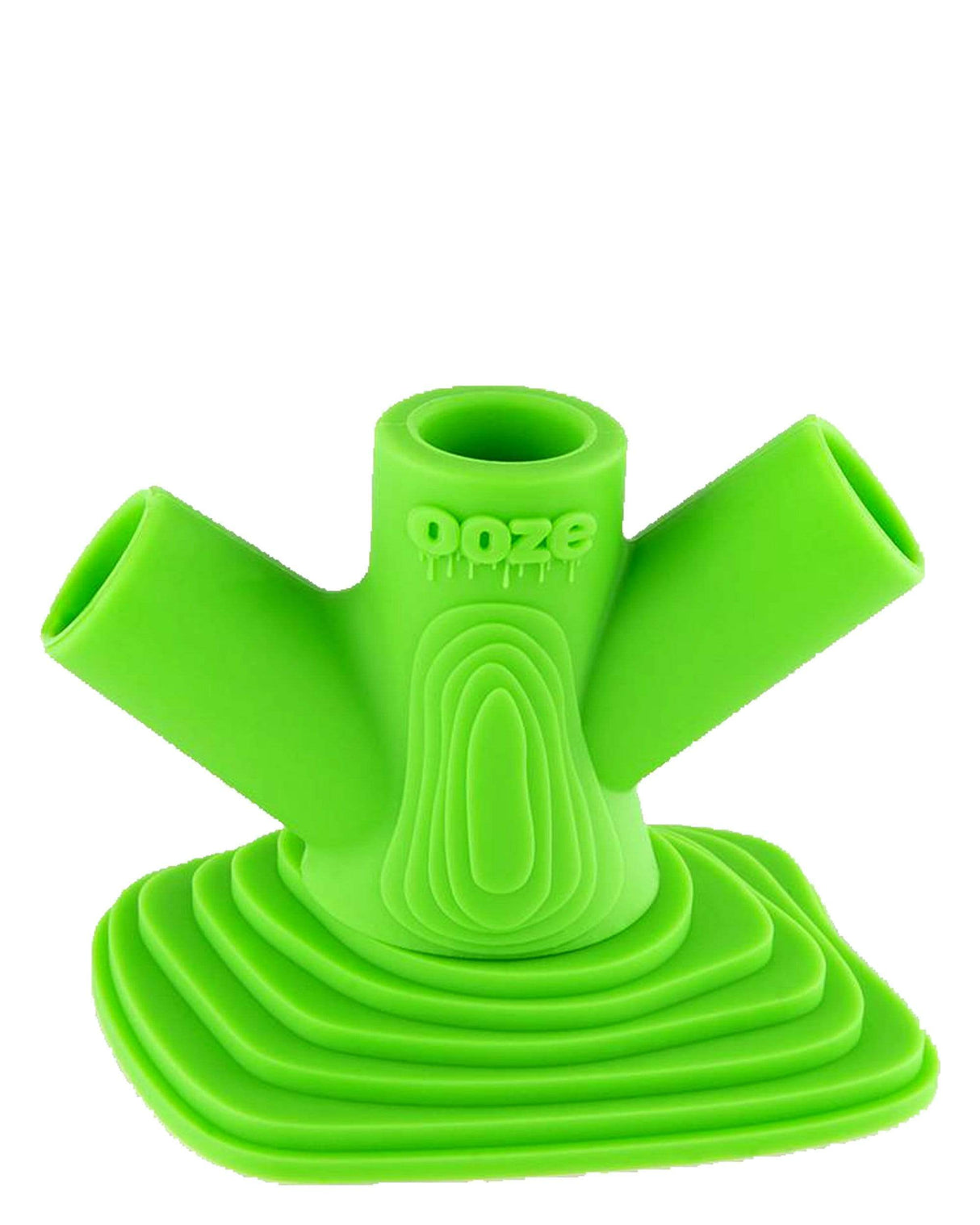 Ooze Banger Hanger Silicone Stand in vibrant green, front view, compatible with 14-19mm joints