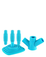 Ooze Banger Hanger Silicone Stand in Teal, front view, for 14mm and 19mm joints, durable and flexible