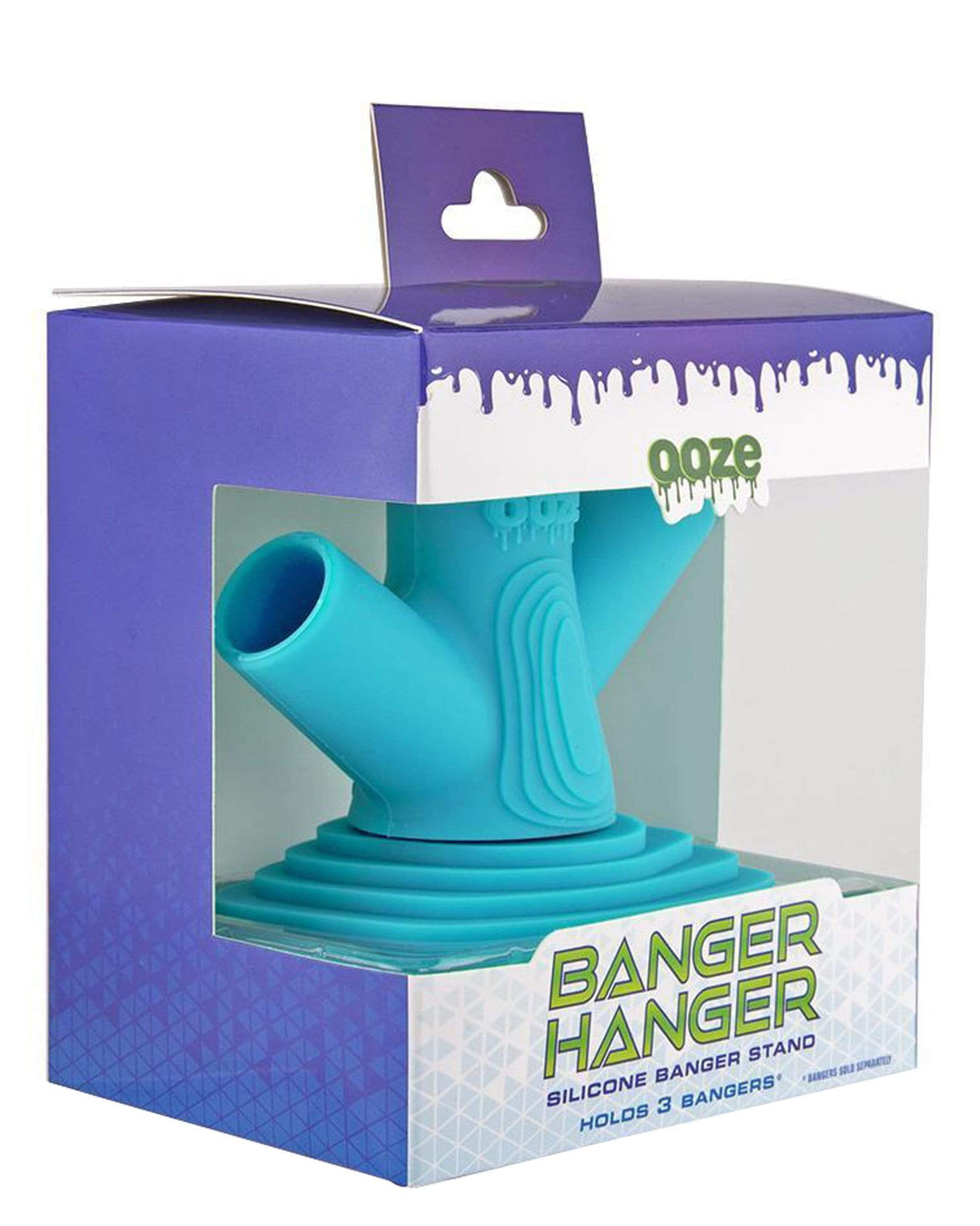 Ooze Banger Hanger Silicone Stand in Teal, holds 3 bangers, displayed in packaging