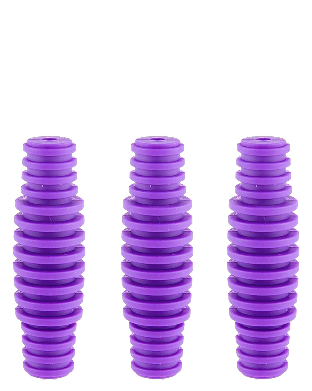 Three Ooze Banger Hanger Silicone Stands in purple, front view, for 14mm and 18mm bangers