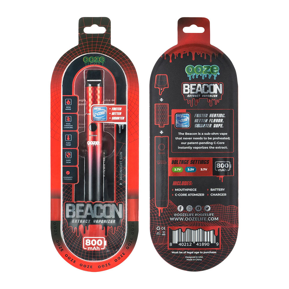Ooze Beacon Slim Wax Pen with 800mAh Battery - Front and Back Packaging View