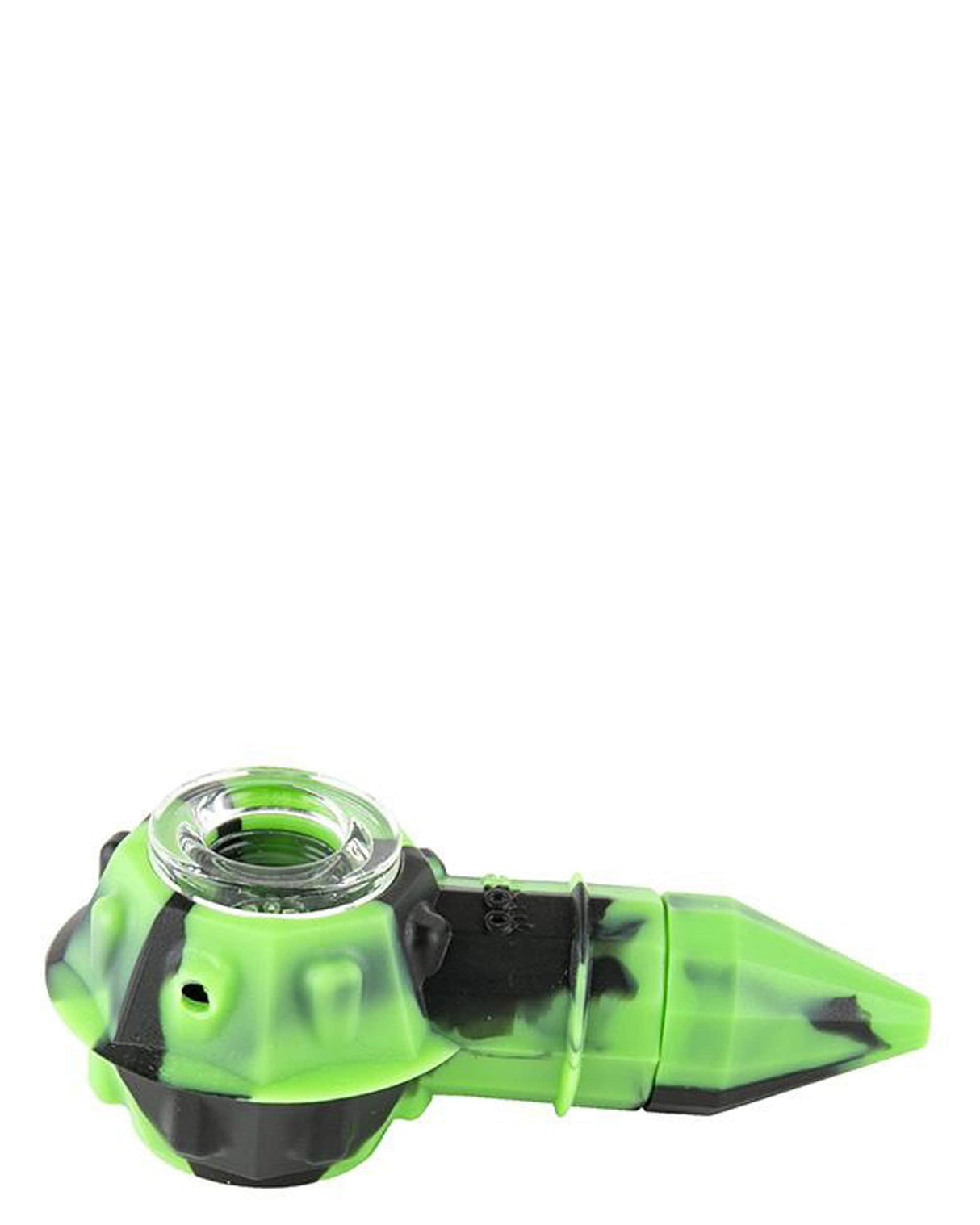 Ooze Bowser Silicone Pipe in green, side view, for dry herbs with quartz bowl
