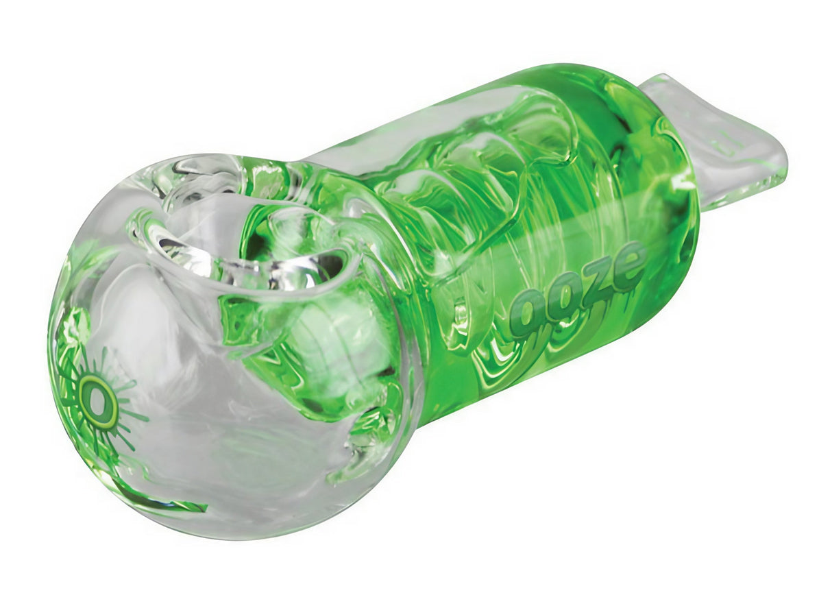 Ooze Cryo Freezable Pipe in Green, Borosilicate Glass Spoon Design, Side View