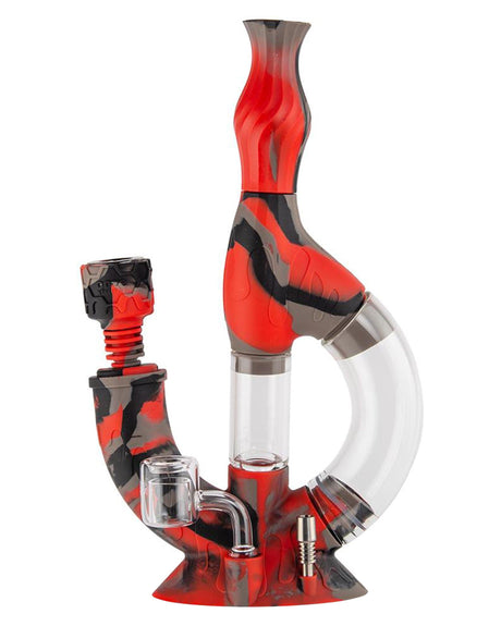 Ooze Echo 4-in-1 Silicone Bong in After Midnight color with clear glass and red accents, front view on white background