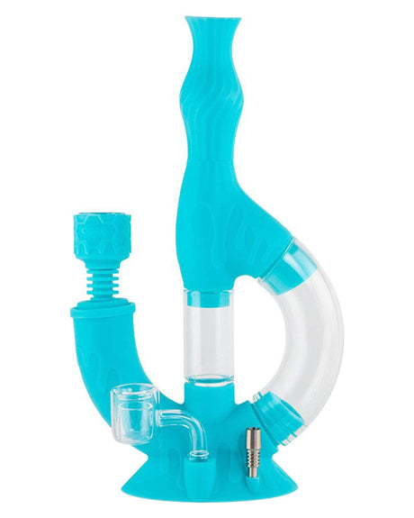 Ooze Echo 4-in-1 Silicone Bong in Aqua Teal, 9" with Slitted Percolator, Front View