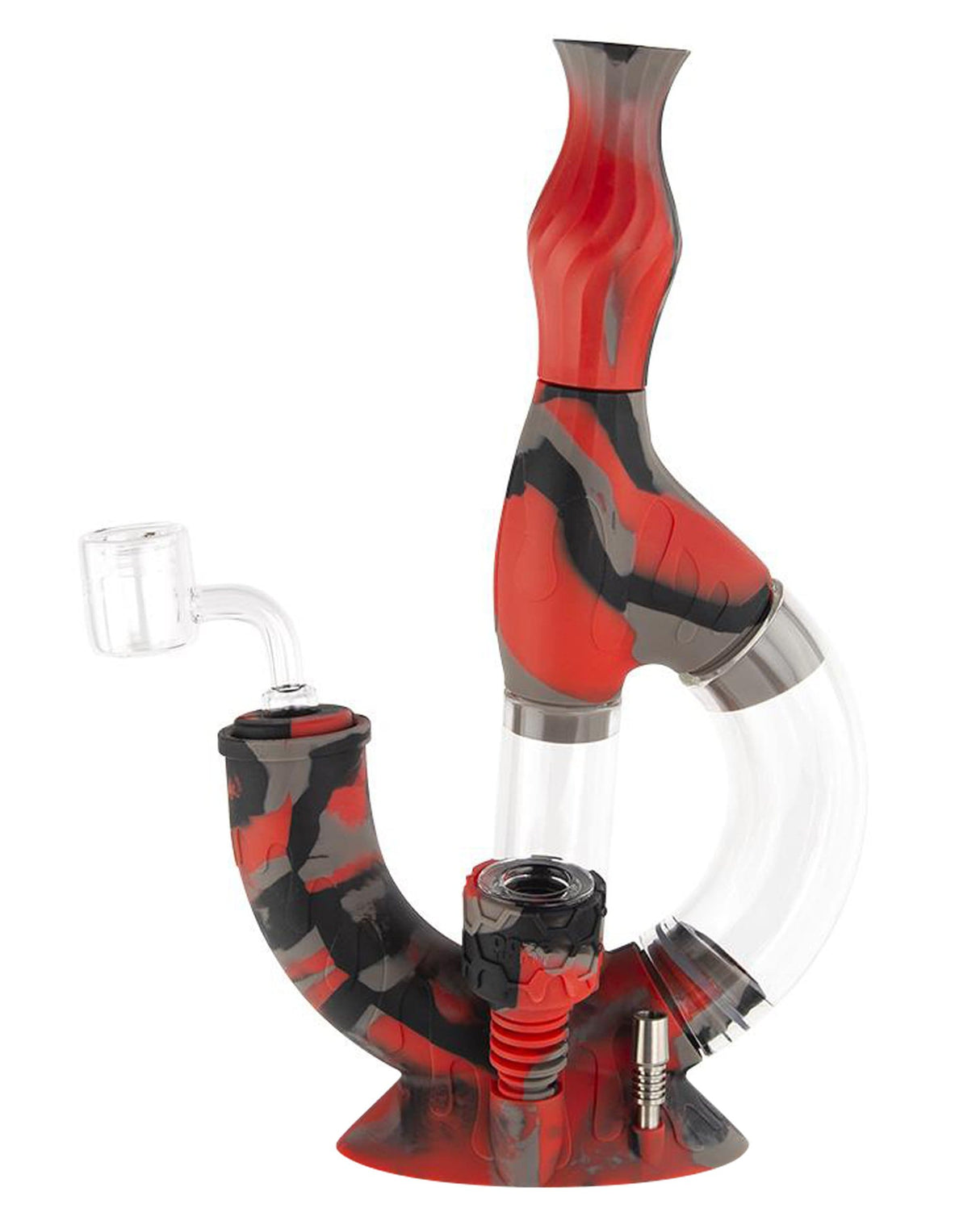 Ooze Echo 4-in-1 Silicone Bong in Red & Black, 9" with Slitted Percolator, Front View