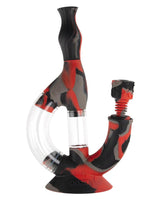 Ooze Echo 4-in-1 Silicone Bong in Black and Red with Clear Glass Midsection, Front View