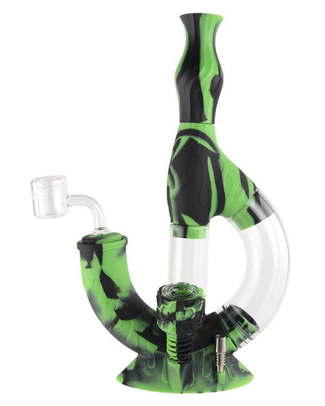Ooze Echo 4-in-1 Silicone Bong in Green and Black with Slitted Percolator and 90 Degree Joint