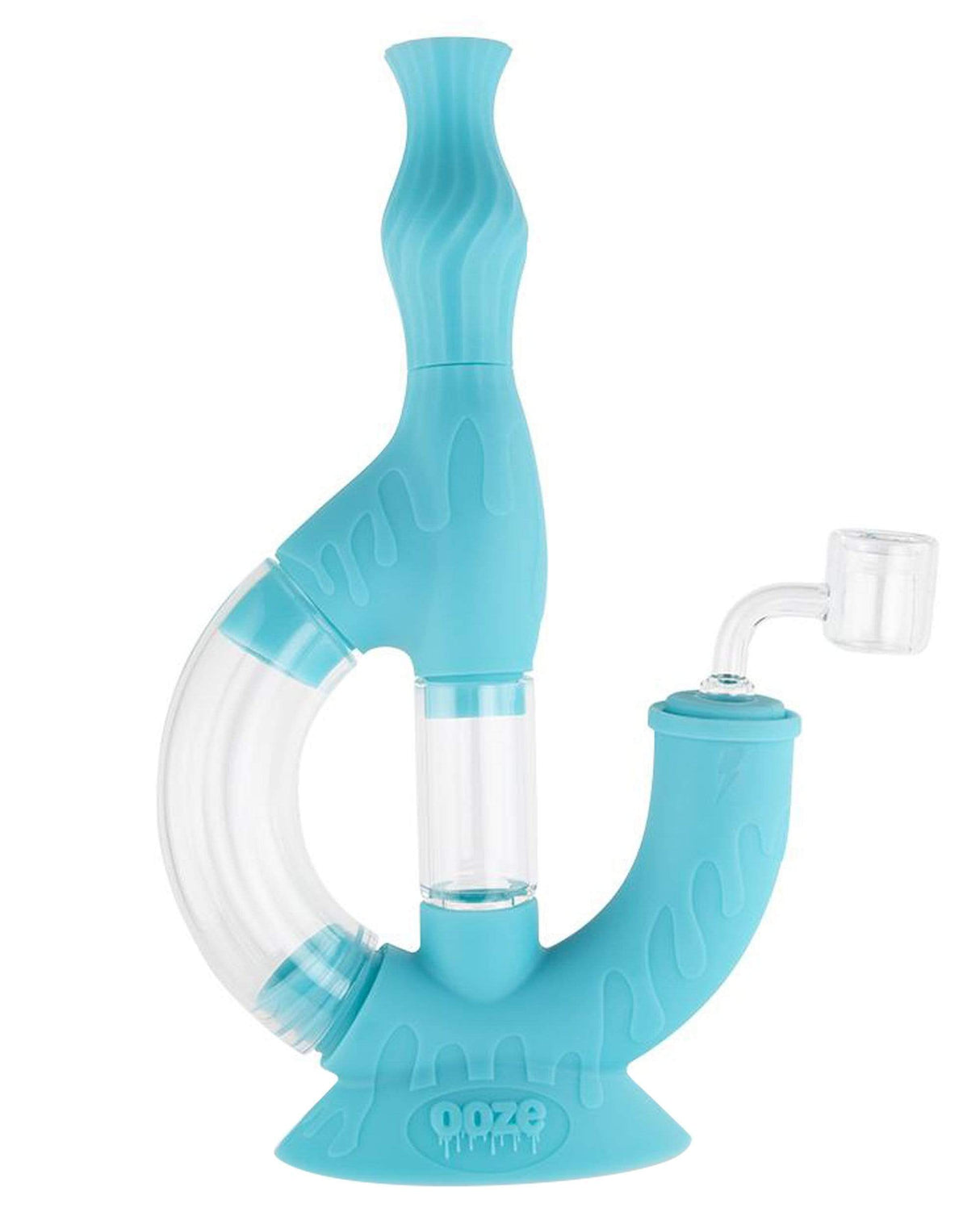 Ooze Echo 4-in-1 Silicone Bong in Teal, 9" with Slitted Percolator, Front View