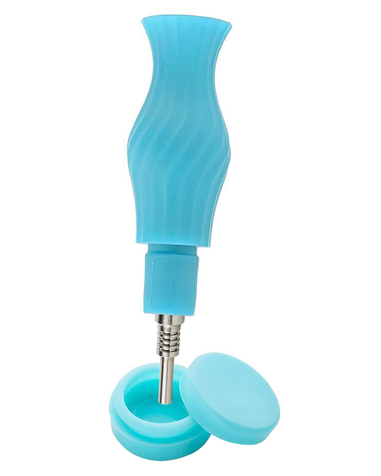 Ooze Echo 4-in-1 Silicone Bong in Teal with Slitted Percolator and Stash Storage, Front View