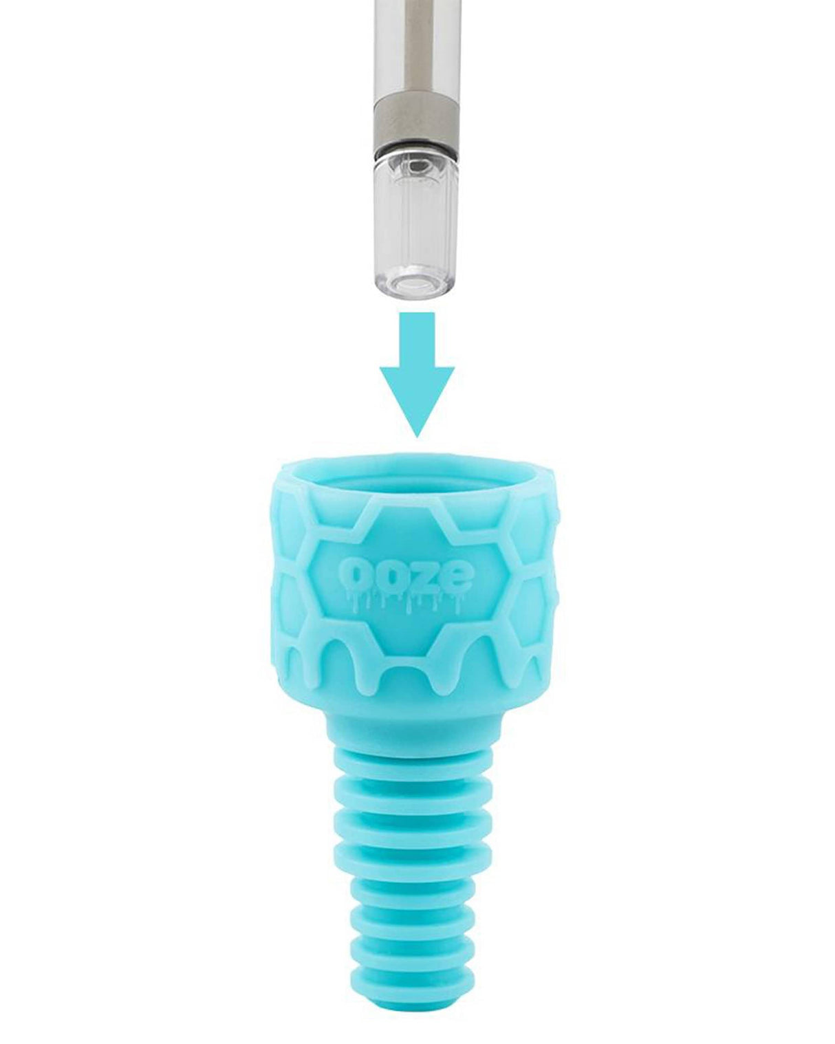 Ooze Echo Silicone Bong Bowl in Teal, 14mm Joint, Front View with Glass Downstem