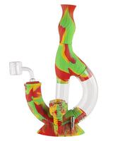Ooze Echo 4-in-1 Silicone Bong in vibrant red, yellow, and green colors with clear segments, front view.