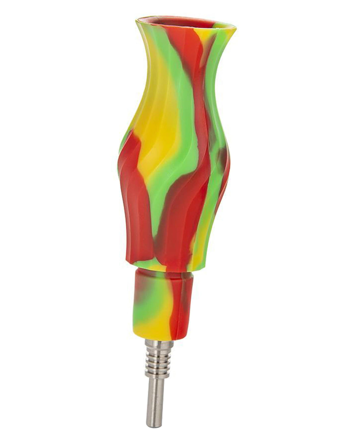 Ooze Echo Silicone Bong in vibrant red, yellow, and green with a 14mm joint, front view on white background