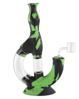 Ooze Echo 4-in-1 Silicone Bong in Black/Green, 9" with Slitted Percolator, Front View