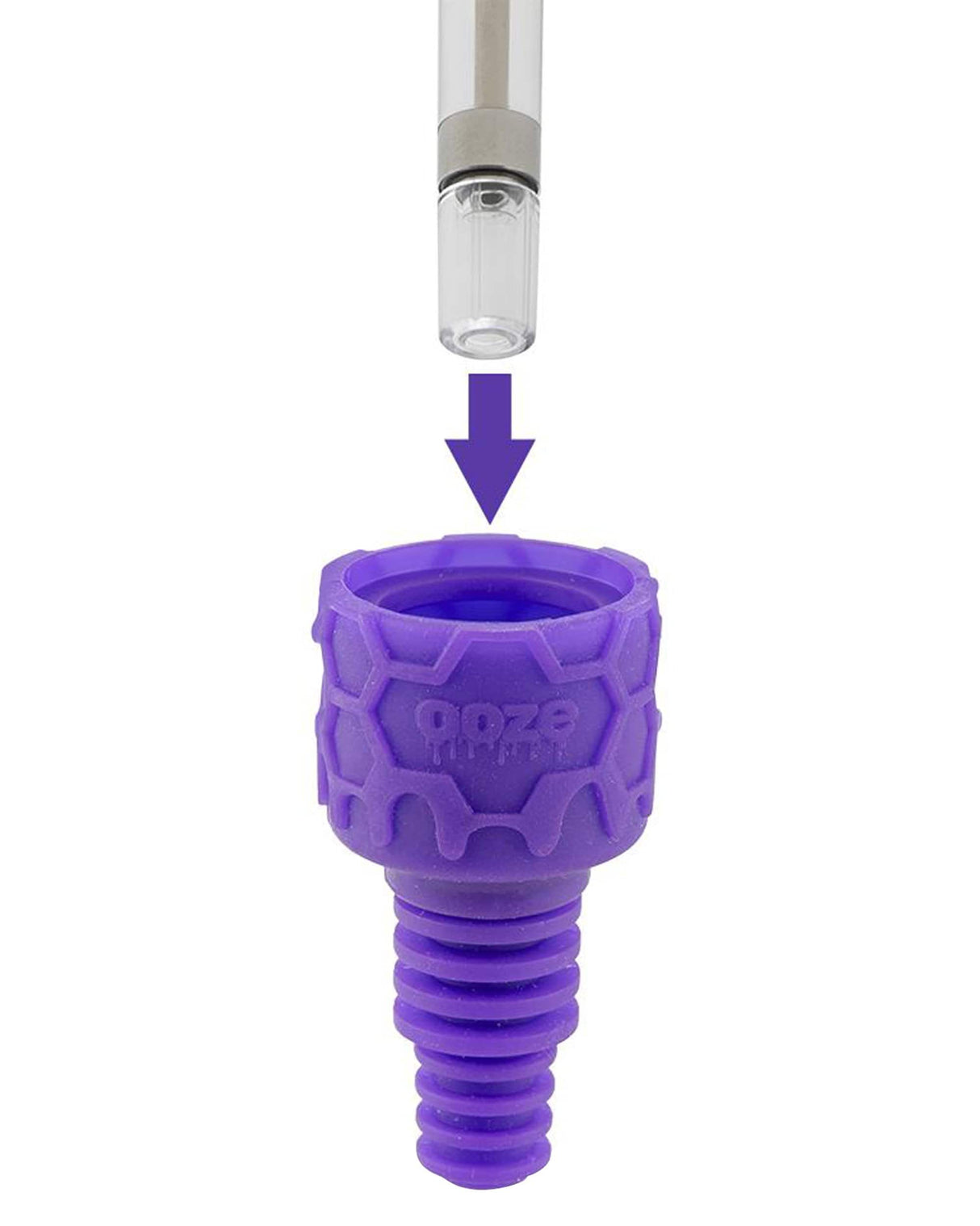 Ooze Echo 4-in-1 Silicone Bong in Purple, Close-up of Slitted Percolator and Glass Joint