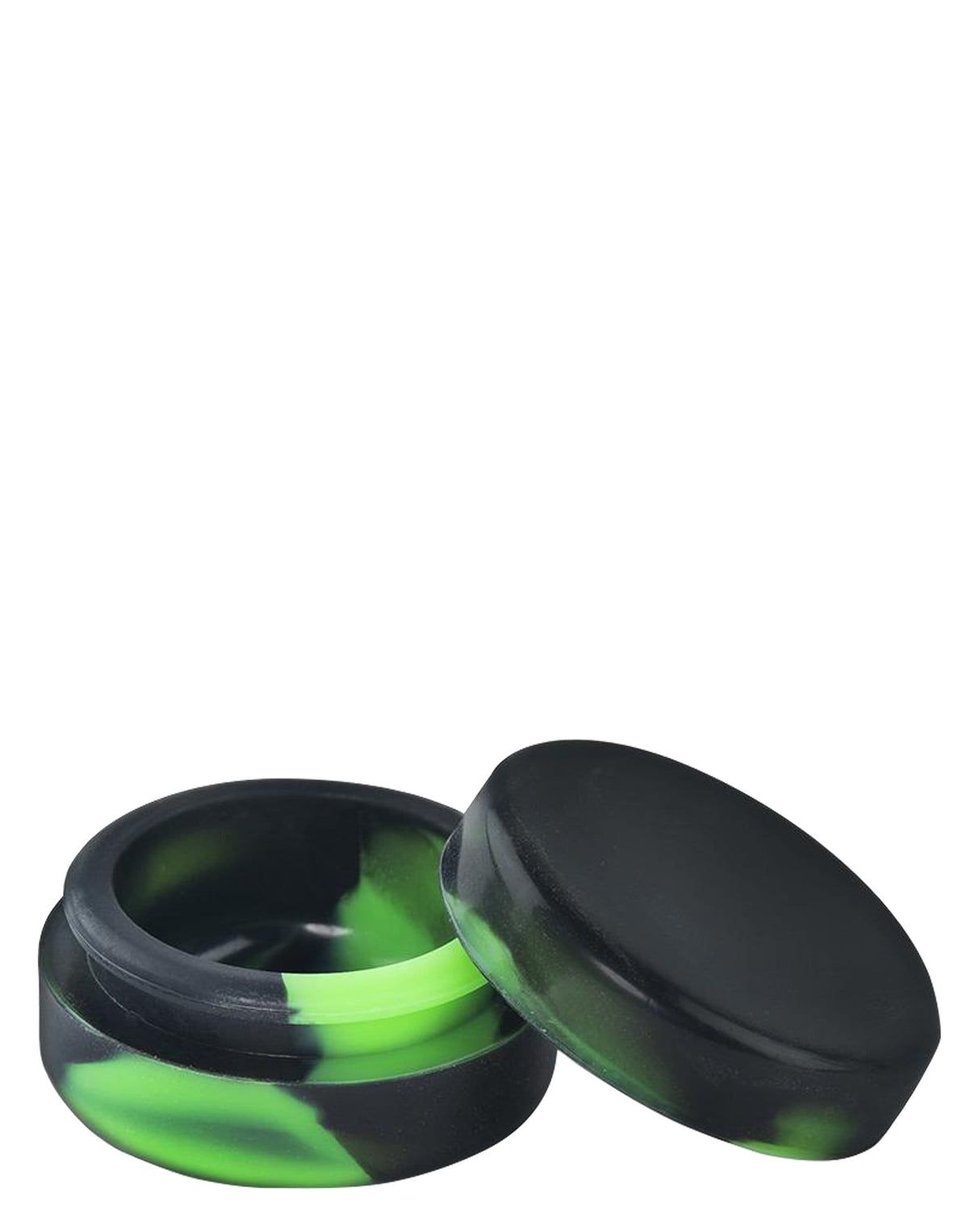 Ooze Echo Silicone Bong in black and green, compact stash jar open view, travel-friendly