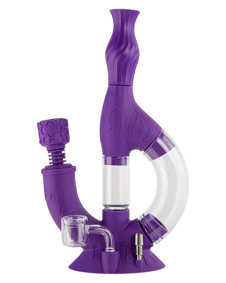Ooze Echo 4-in-1 Silicone Bong in Ultra Purple with clear accents, front view, for dry herbs and concentrates