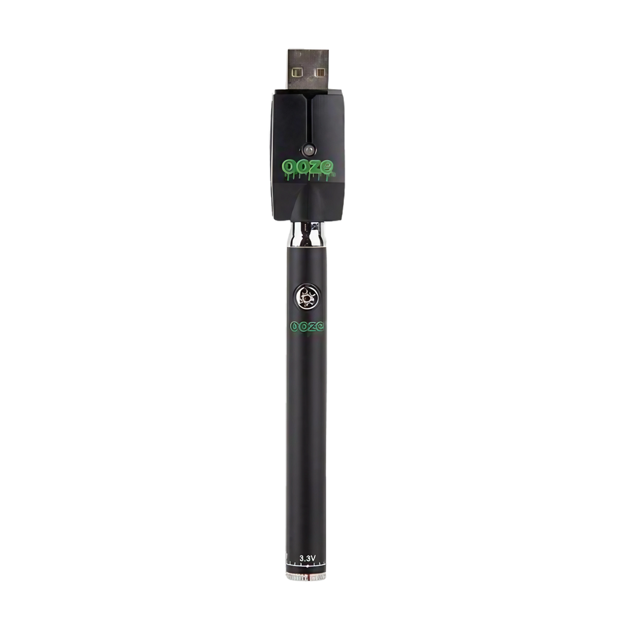Ooze Slim Twist Vape Battery with USB Charger in Black, 510 Thread, Front View