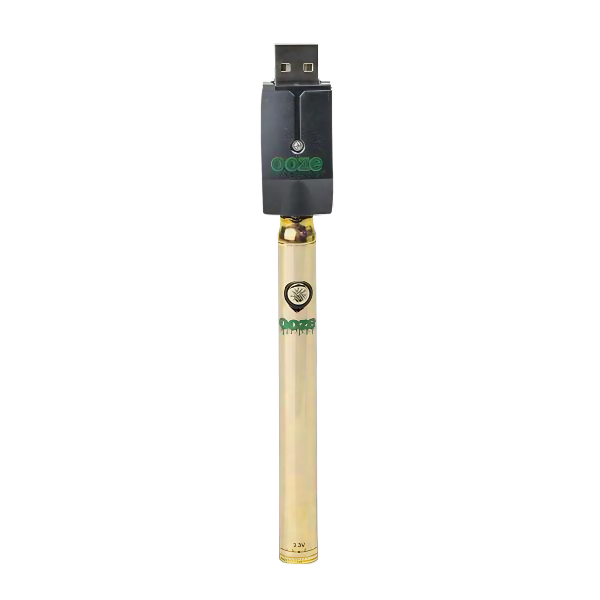 Ooze Slim Twist Battery in Gold with USB Charger, 510 Thread for Vaporizers, Front View